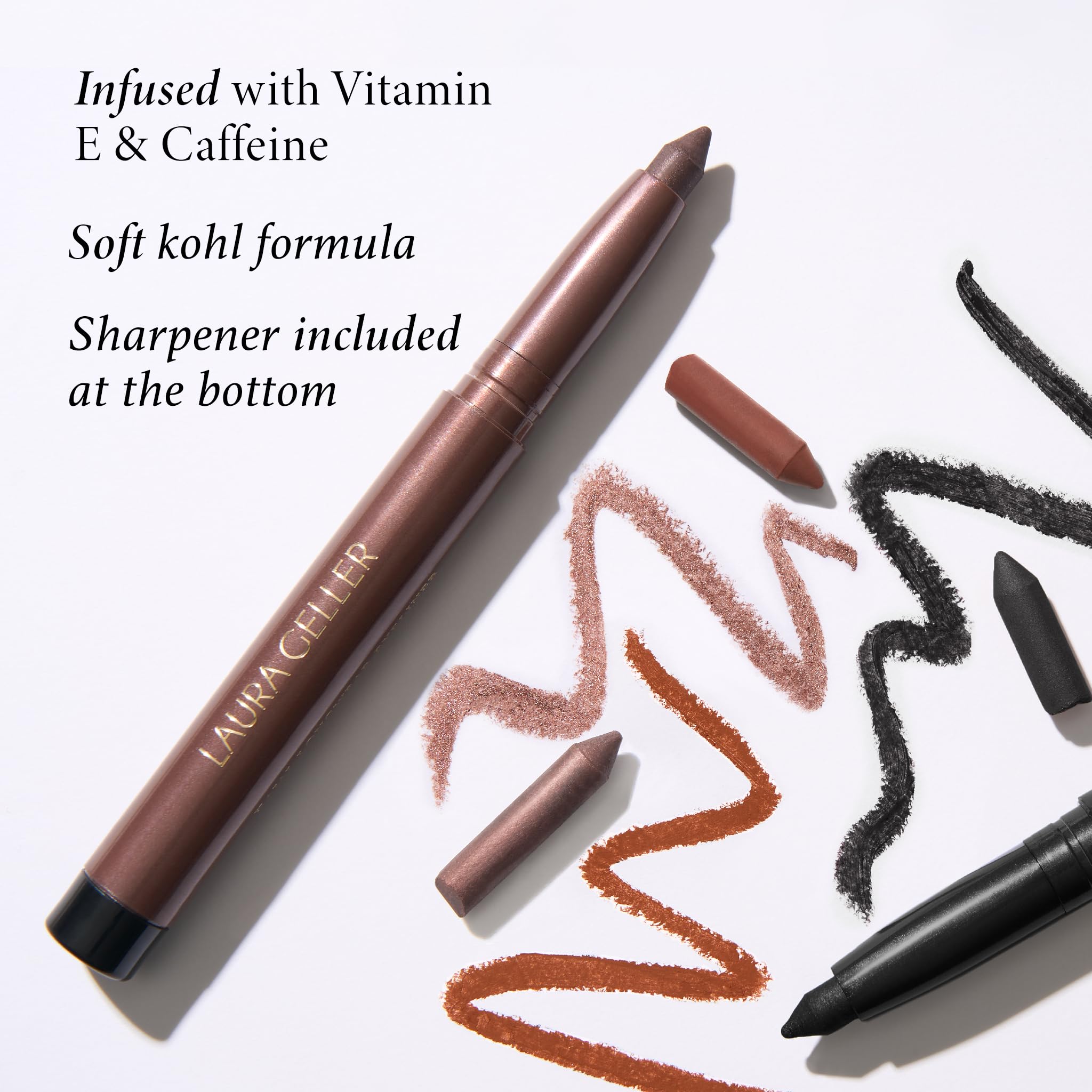 LAURA GELLER NEW YORK Kajal Longwear Kohl Eyeliner Pencil – Smoky Plum – Smooth, Blendable Application, Long-Wearing, Non-Creasing – Infused with Caffeine & Vitamin E – Built-In Sharpener