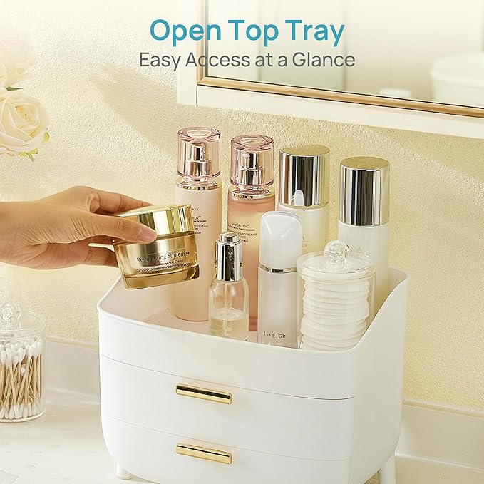 Vtopmart 3-Tier Skincare Makeup Organizer with Drawers, White