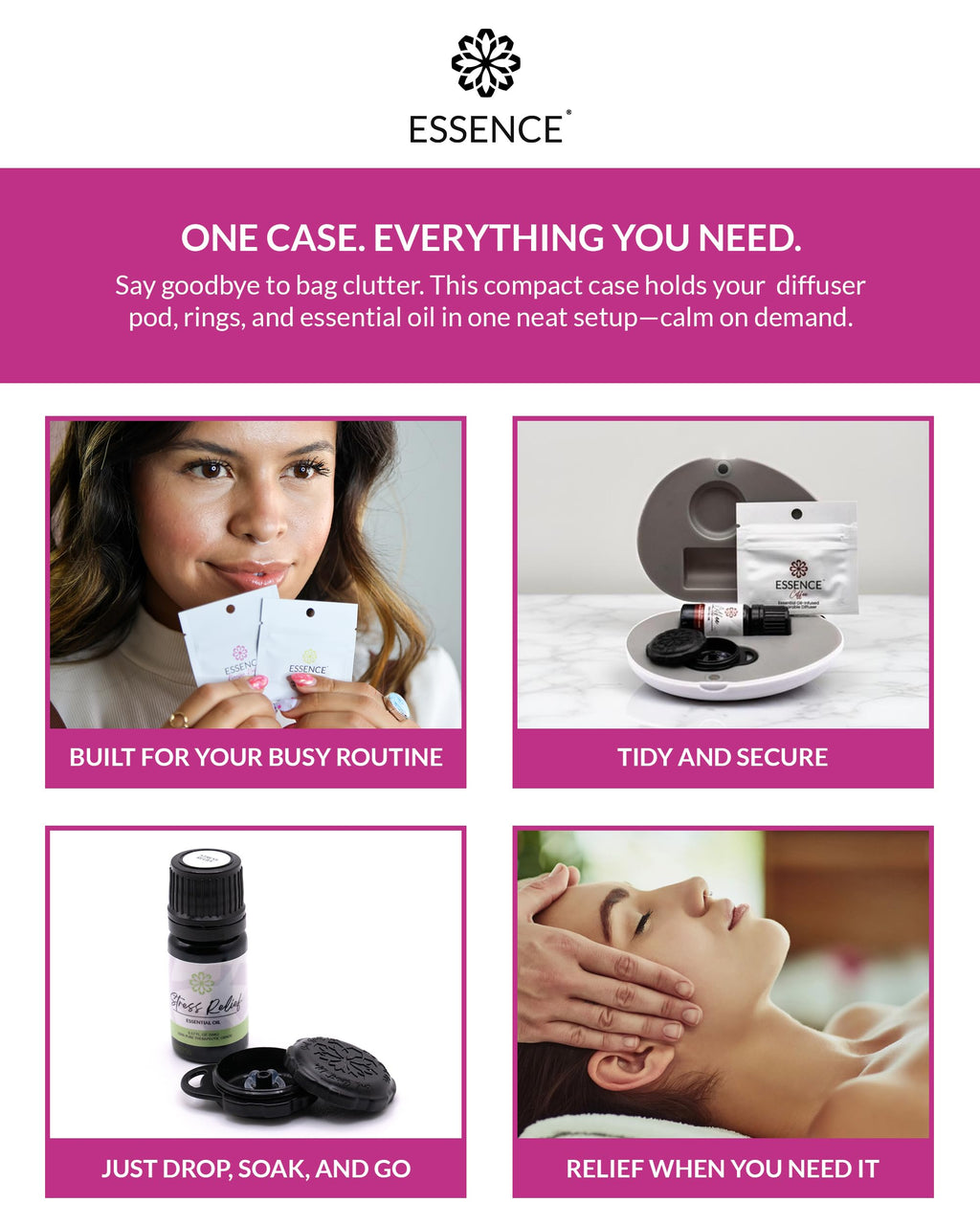 Essence Pearl Travel Case | Nausea Relief Essential Oil | Aromatherapy Nasal Diffuser & Essential Oil Carrying Case | Peppermint & Ginger Blend | Travel-Friendly Kit | Black Pod