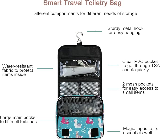 senya Hanging Travel Toiletry Bag Kit Makeup Case Cosmetics Organizer for Men Women (Llama)…