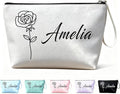 Bliver Personalized Makeup Bag Initial&Birth Flower Custom Small Travel Cosmetic Bag with Name Cute Makeup Bag for Women Girls