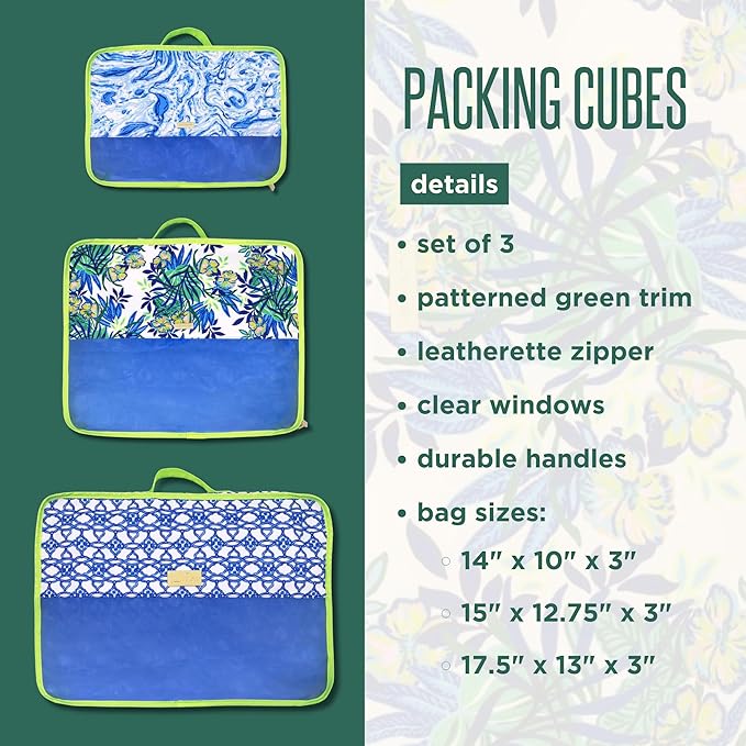 Lilly Pulitzer Packing Cubes Set of 3, Blue and Green Prints