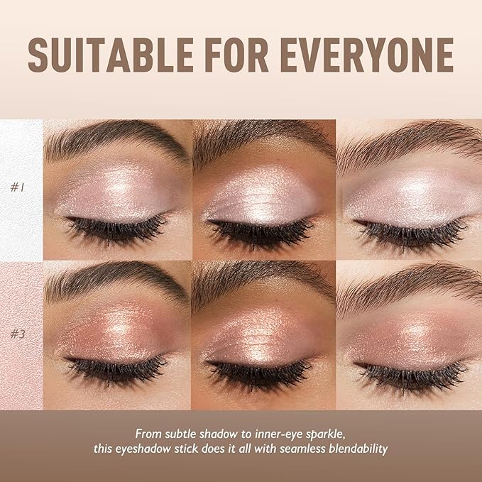 Wugbc 2 Colors Eyeshadow Stick Shimmer Glitter Eye Shadow Pencil Waterproof Eye Brightener Crayon Highlighter Eye Liner Pen Multi-Dimensional Buildable & Blendable High Pigmented Eyes Look Makeup, 1+3