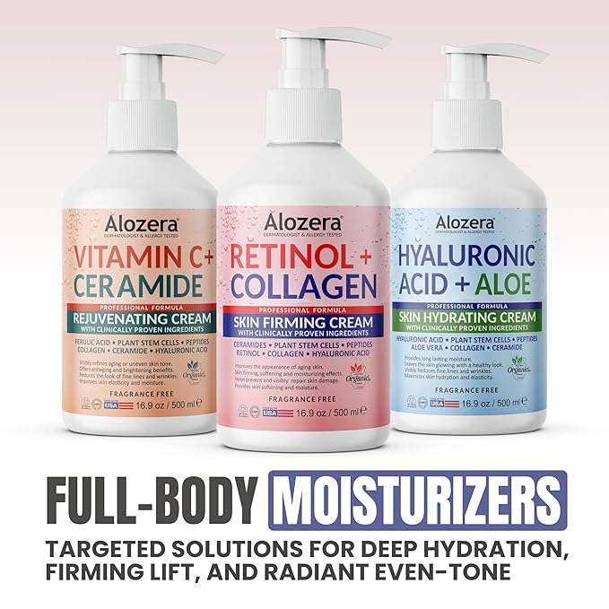 Alozera Firming Body Lotion with Retinol & Collagen, Anti-Aging Body Moisturizer Cream for Crepey Skin, Improves Skin Elasticity, Lightweight & Fast Absorbing, No Added Fragrance, 16.9 Ounce (2-Pack)