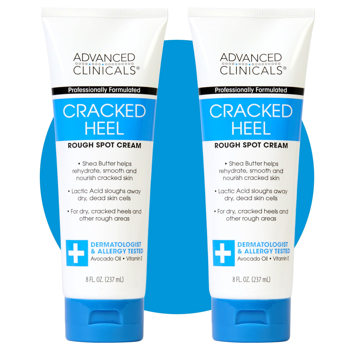 Advanced Clinicals Cracked Heel Foot Cream Moisturizer Skin Care Lotion For Feet W/Shea Butter, Moisturizing Foot/Hand Lotion Helps Heal Cracked Skin, Rough Spots, Calluses, & Dry Skin, 2-Pack