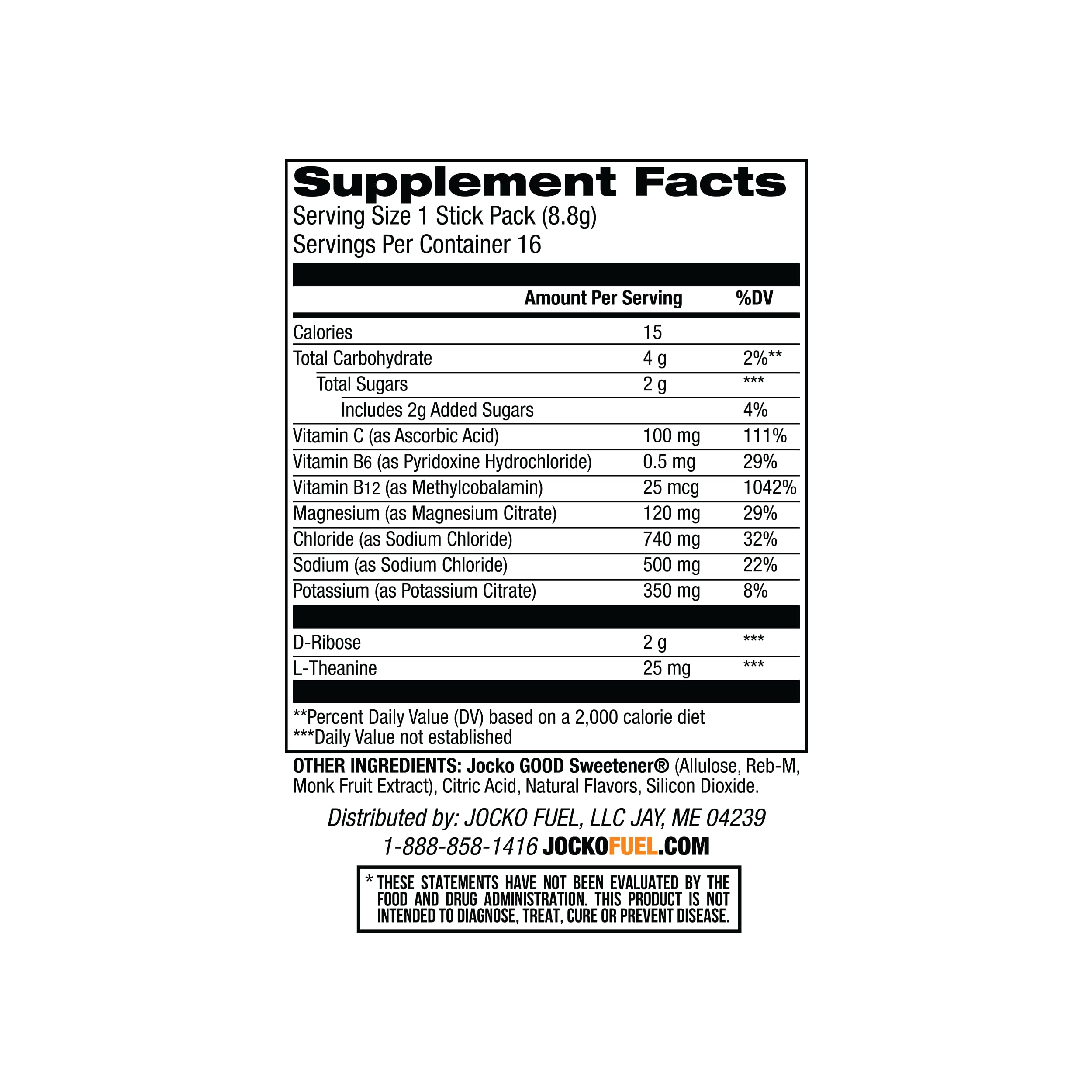 Jocko Fuel Hydrate Electrolytes Powder Packets Low Sugar - Hydration Amplifier Packets for Recovery, Dehydration, & Exercise - with Vitamins B6, B12 & C (16 Packets) Island Orange