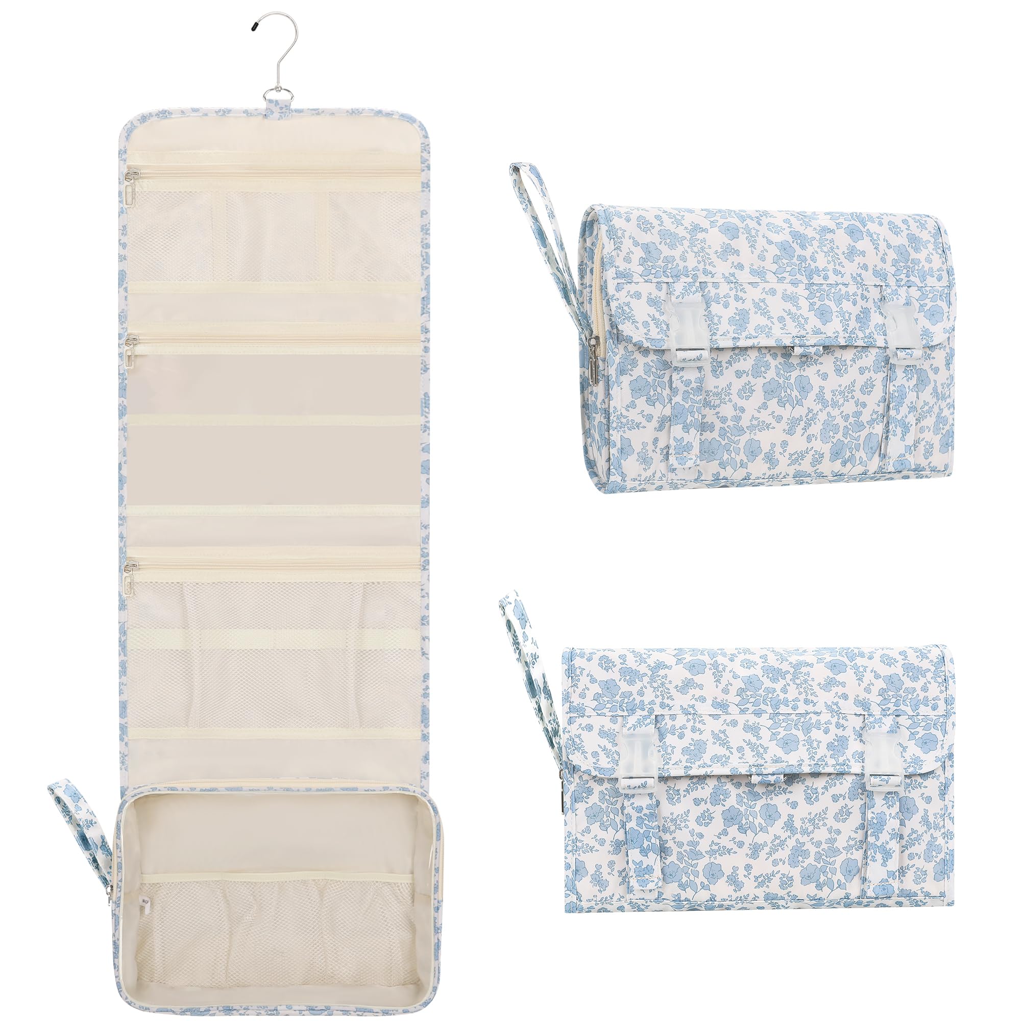 Relavel Travel Toiletry Bag with Hanging Hook, Floral Toiletries Bag