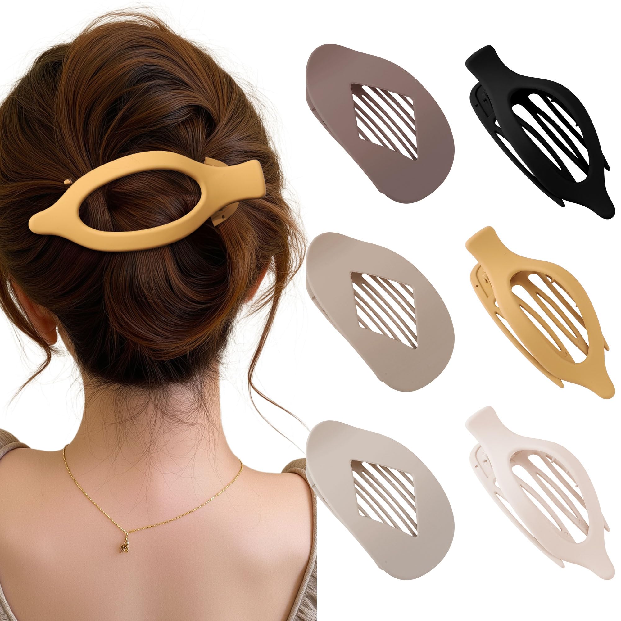 Lourny 6PCS Flat Claw Clips for Women French Flat Hair Clips for Thin Hair