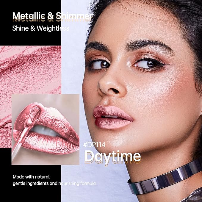 Depuplum Pink Lipsticks for Women Metallic Glitter Lipstick Long Lasting