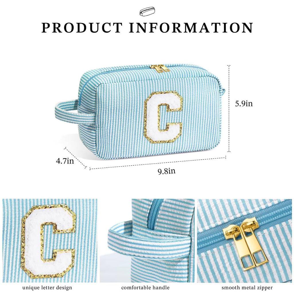 YOOLIFE Birthday Gifts for 6 7 8 9 10 11 12 13 14 15 Year Old Teen Girl - Initial Makeup Bag Letter Toiletry Pouch Cosmetic Case, Personalized Teen Girl Gifts Trendy Stuff Party Favor, Light Blue E