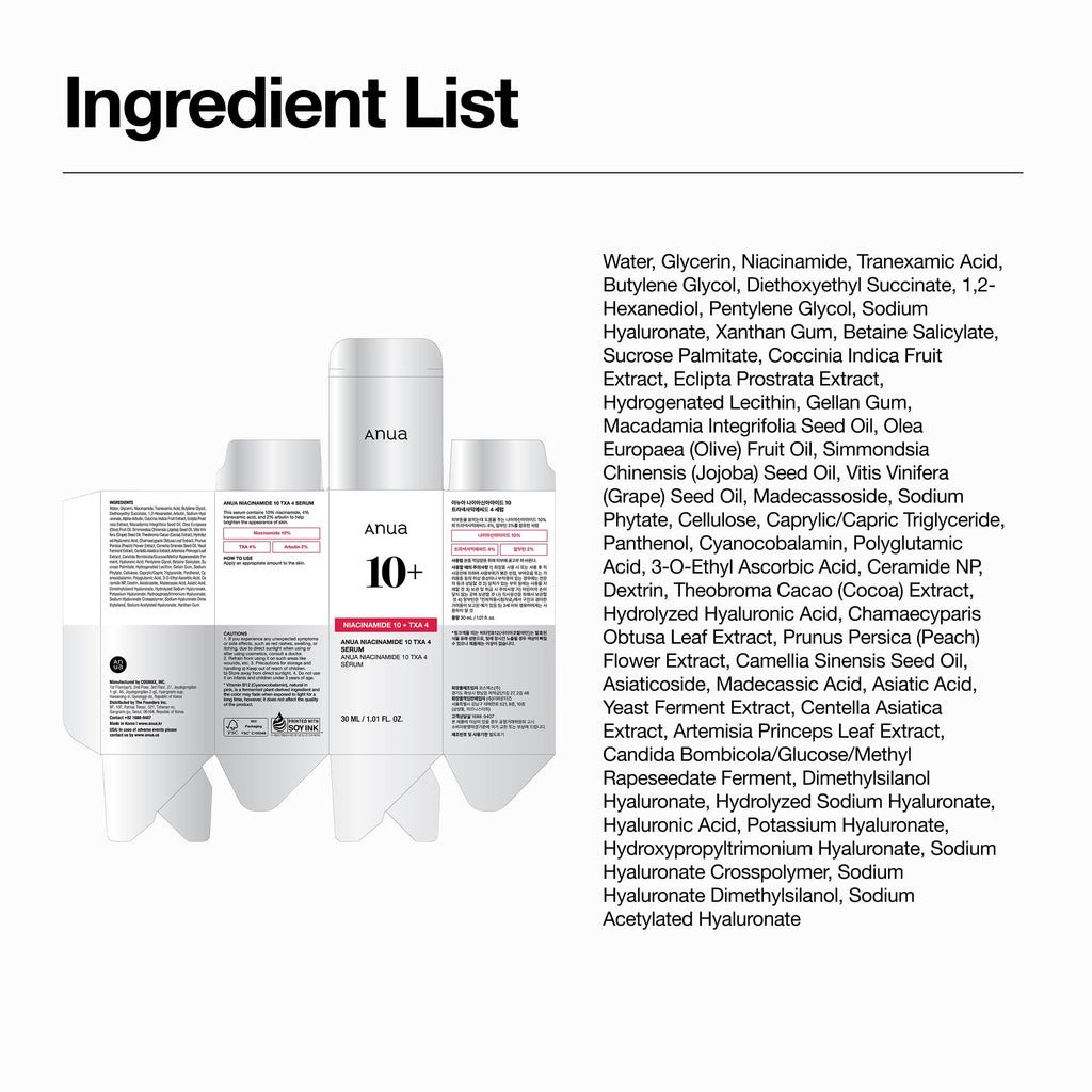 Anua Niacinamide 10 + TXA 4 Serum, Korean Skincare, 1.01 fl.oz