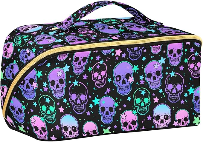 MNSRUU Makeup Organizer Bag, Stars Purple Skulls Travel Makeup Bags Makeup Vanity Case Large Capacity Rhombus Cosmetic Toiletry Bag for Girl Women Ladies