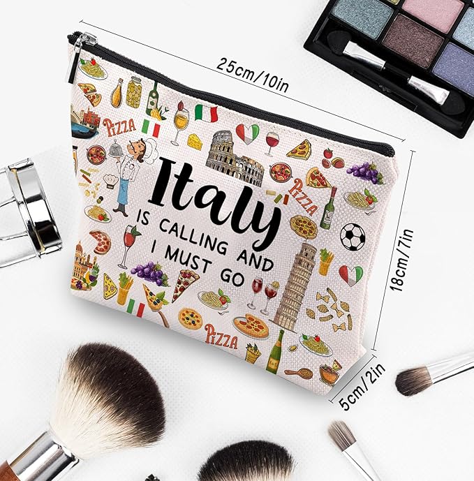 CEASQVAA Italy Travel Gift Makeup Bag, Italy Lover Themed Gifts for Traveller Women Friends, Italian Travel Trip Essentials Souvenir