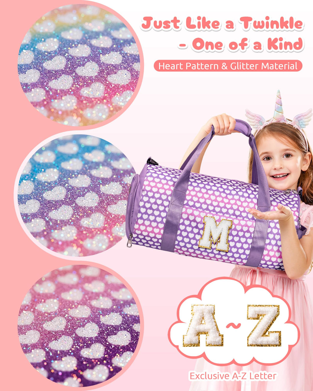 Vogewood Initial Dance Recital Gifts for Girls,Kids Glitter Travel Bag