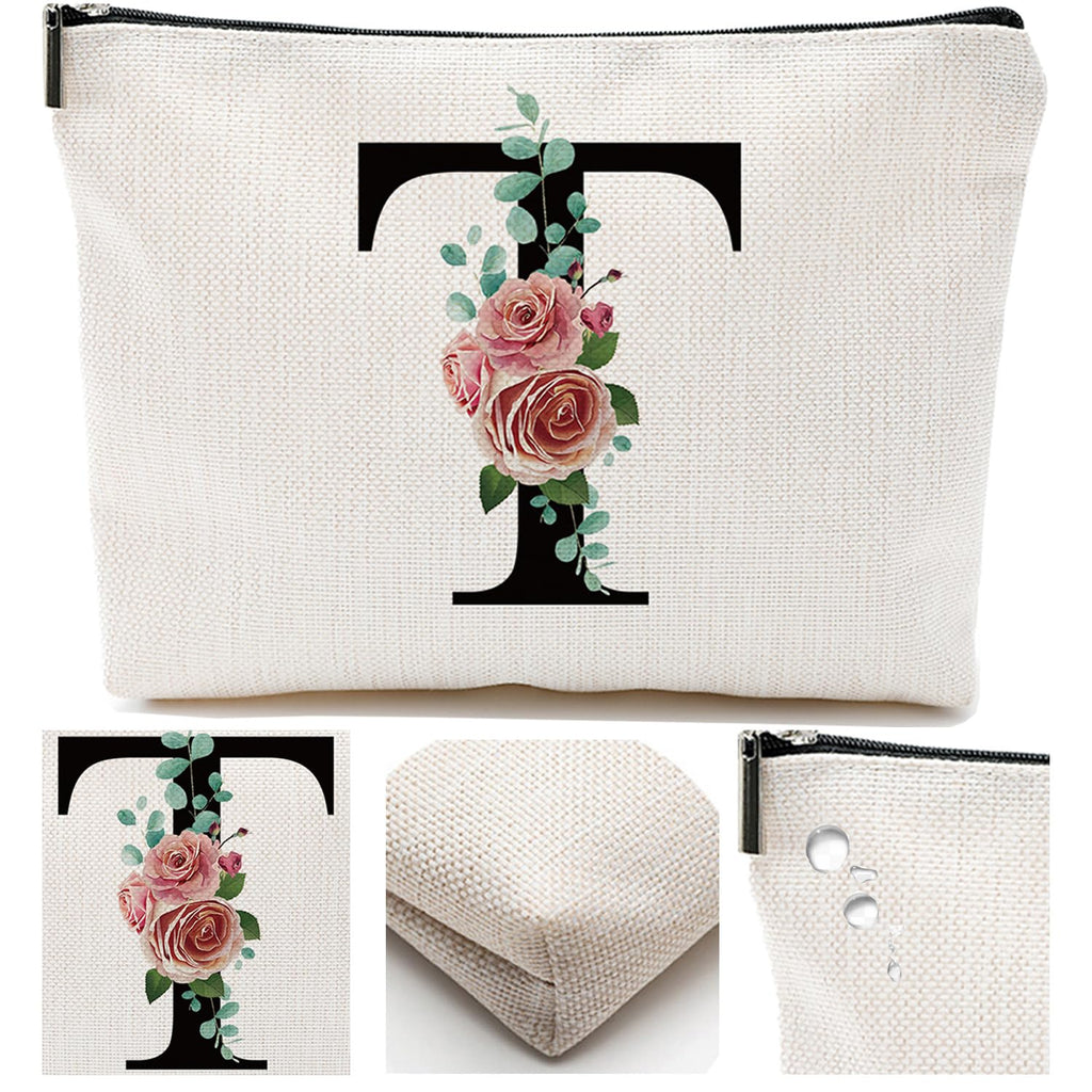 Initial A-Z Personalized Letter Makeup Bag, Monogrammed Bridesmaid Gifts Presents Cosmetic Bag, Portable Stationary Storage Organizer Pouch, Friendship Love Travel Makeup Bags
