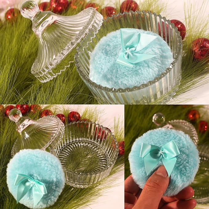 2 Pcs Large Body Powder Puff and Container Powder Container with Puff Powder Puff Crystal Soft Washable Reusable Velour Face Body Glitter Powder Puff Wet Dry Makeup (Blue)