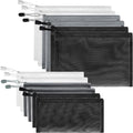 Sinzip 12 Pieces Zipper Nylon Mesh Pouch, Mesh Cosmetic Bags Makeup Bags Pencil Case, Multipurpose Travel Bags for Cosmetic School Office Supplies and Travel Accessories (Black,White,Grey, A5+B6)