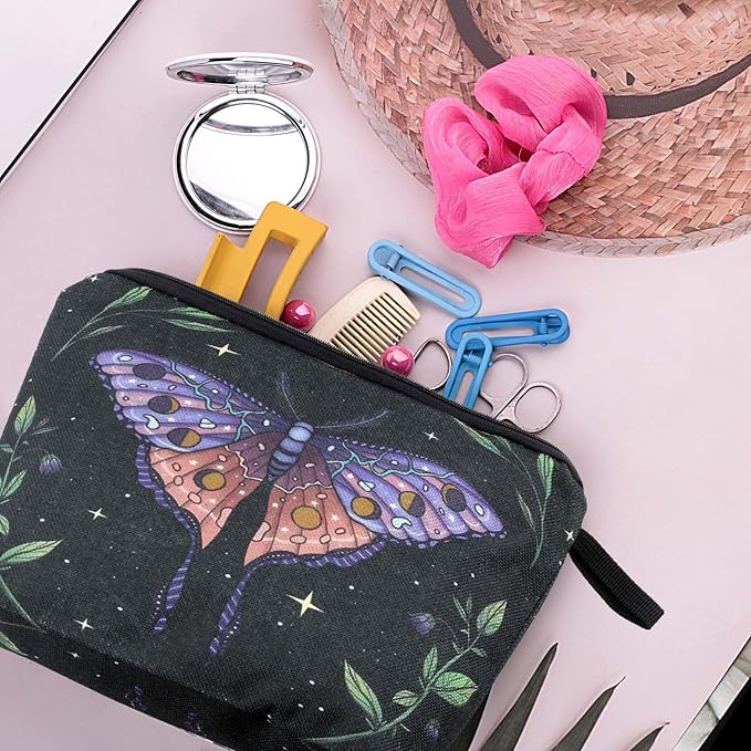 Pebarmnt Cute Animal Lovers Gifts Butterfly Cosmetic Bag Makeup Pouch with Zipper (purple butterfly)