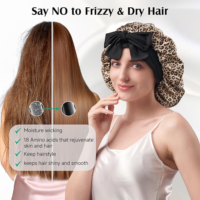 YFONG 100% Mulberry Silk Bonnet for Sleeping Women Men, Large Double Layer