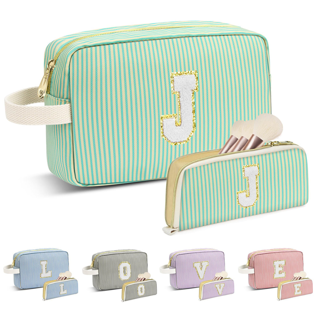 DOSUKE Travel Makeup Bag Christmas Gifts for Women Girl Teens, Personalized Initial Makeup Bag for Cute Teen Girls, Preppy Stuff Toiletry Bag Cosmetic Bag, Teen Girls Gift Trendy Stuff, Letter J