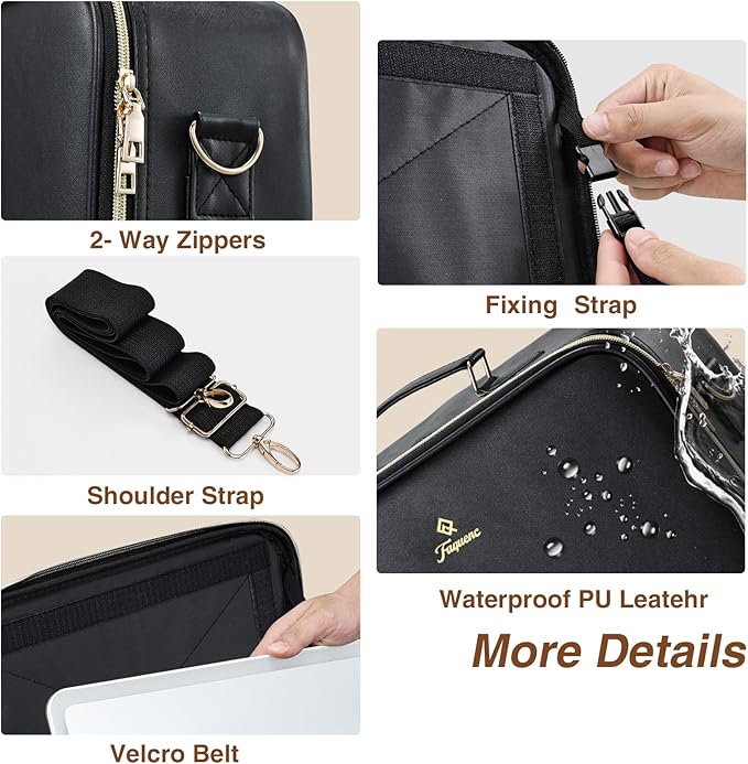 Faquenc Large Makeup Bag with LED Mirror,15”Cosmetic Train Case for Makeup Artists,Travel Makeup Organizer Case w Divider Rechargeable Vanity Mirror with 3 Color Lights for Barber,MUA,Nail Tech, Black