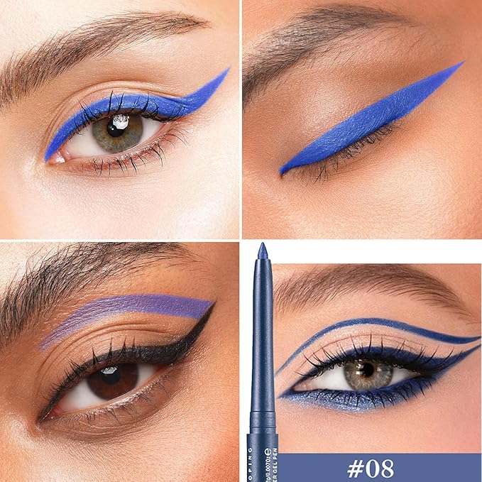 Mefyhtune Blue Eyeliner Pencil Waterproof Retractable Cream Blue Gel Eyeliner Smudge-proof Hypoallergenic (08#)