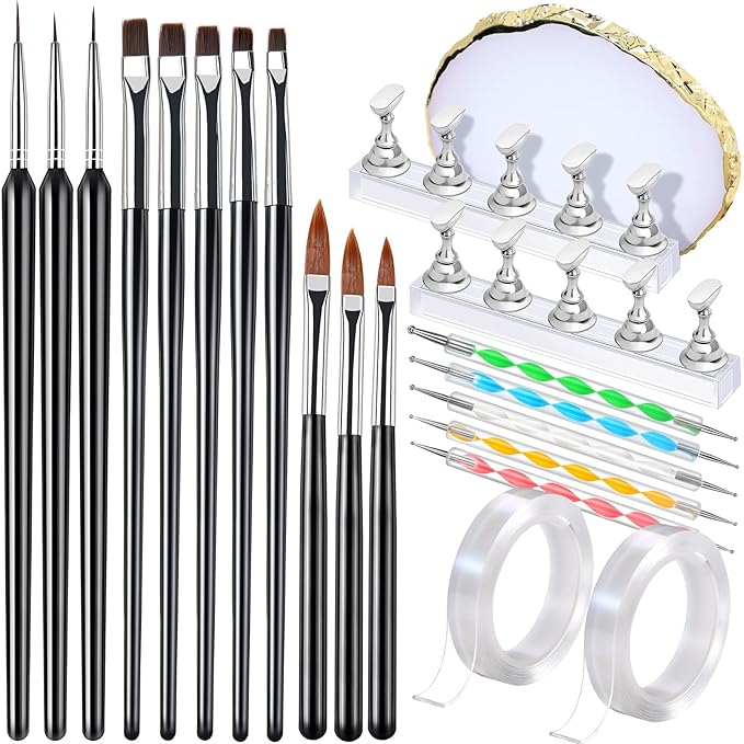 FANDAMEI Nail Art Brushes, Nail Art Tools, Nail Design Tools, Nail Brush Set With Nail Stand, Nail Holder For Painting Nails, 11PCS Nail Brushes For Nail Art, 5PCS Nail Dotting Tool, Nail Art Palette
