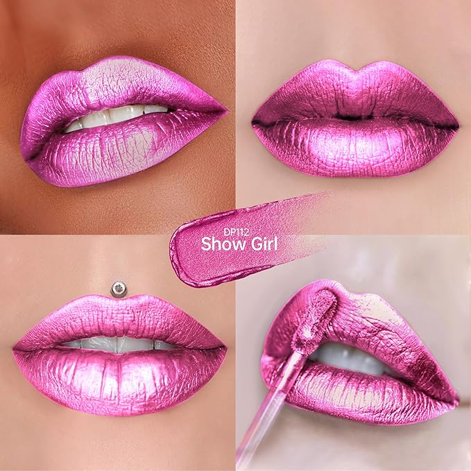 Hot Pink Lipsticks for Women Metallic Glitter Lipstick Long Lasting