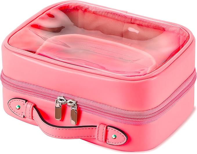 Veki TSA Approved Toiletry Bag Transparent Makeup Bags, Large Rose Red