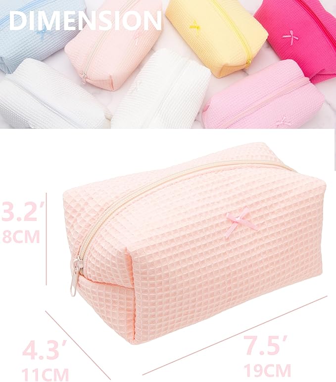 PAZIMIIK Cozy Makeup Bag for Women,Zipper Cosmetic Pouch,Waffle Pink,2 Pack