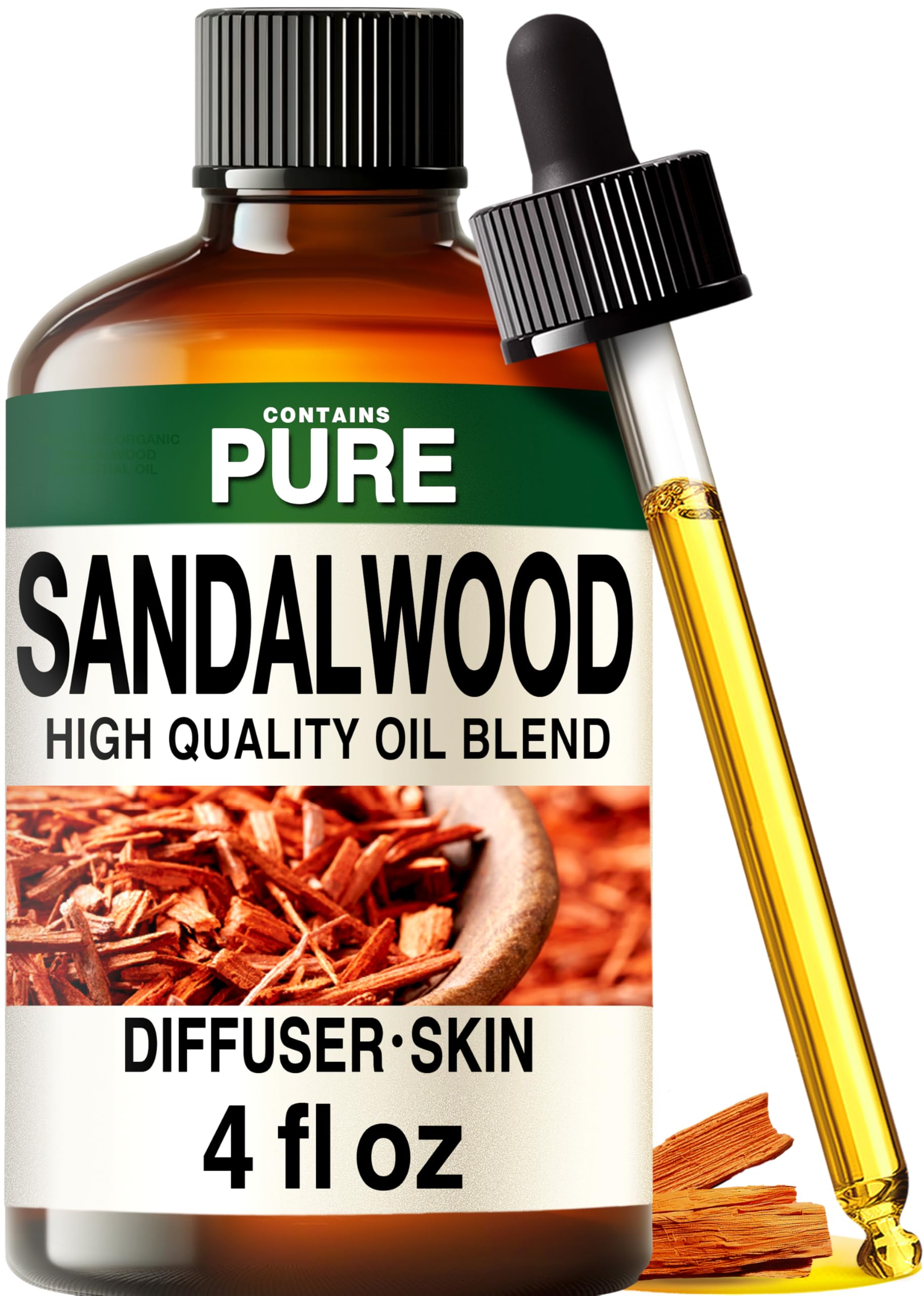 100% Pure Sandalwood Oil - 4 Fl Oz Sandalwood Essential Oil for Hair, Skin, Diffuser, Aromatherapy & DIY Soap Making Scent