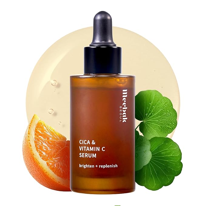 Meebak Cica & Vitamin C Serum | Brightening Serum for Dark Spots & Uneven Skin Tone | Korean Vitamin C Serum w/Centella Asiatica, Panthenol, Niacinamide | Korean Skin Care