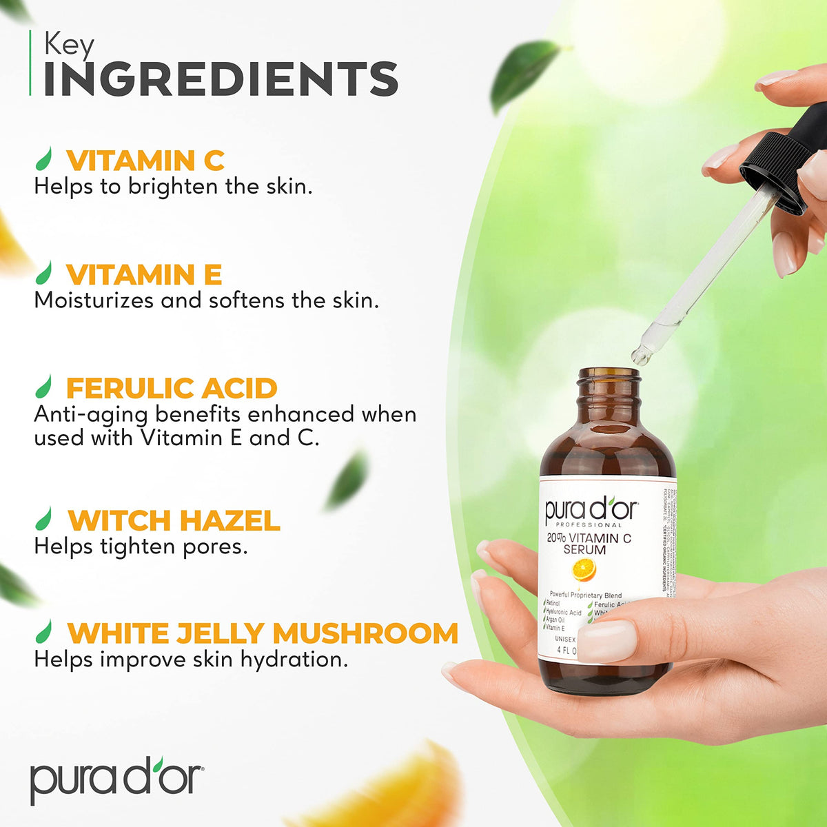PURA D'OR 20% Vitamin C Anti-Aging Facial Serum, 4 fl oz