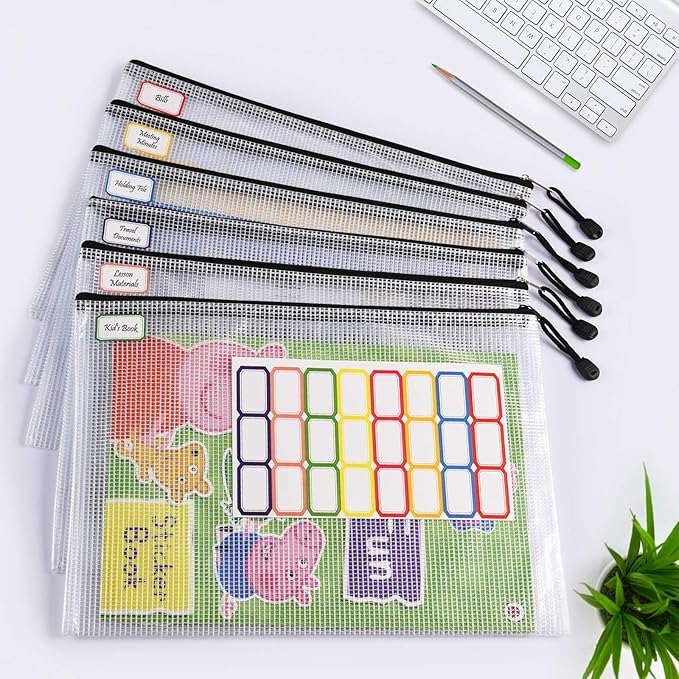 12PCS Mesh Zipper Pouch Bags: B5 Clear Zipper Pouches for Classroom, Black