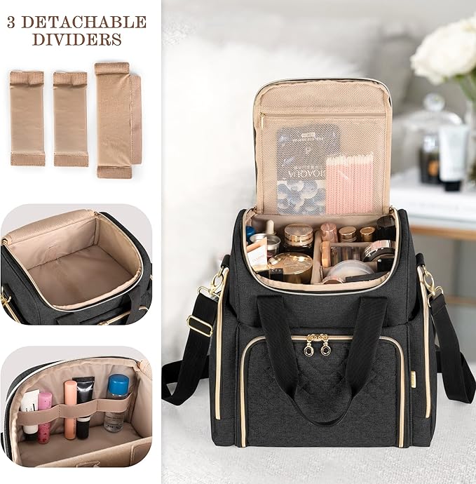 LUXJA Travel Makeup Bag with 2 Removable Makeup Cases, Black