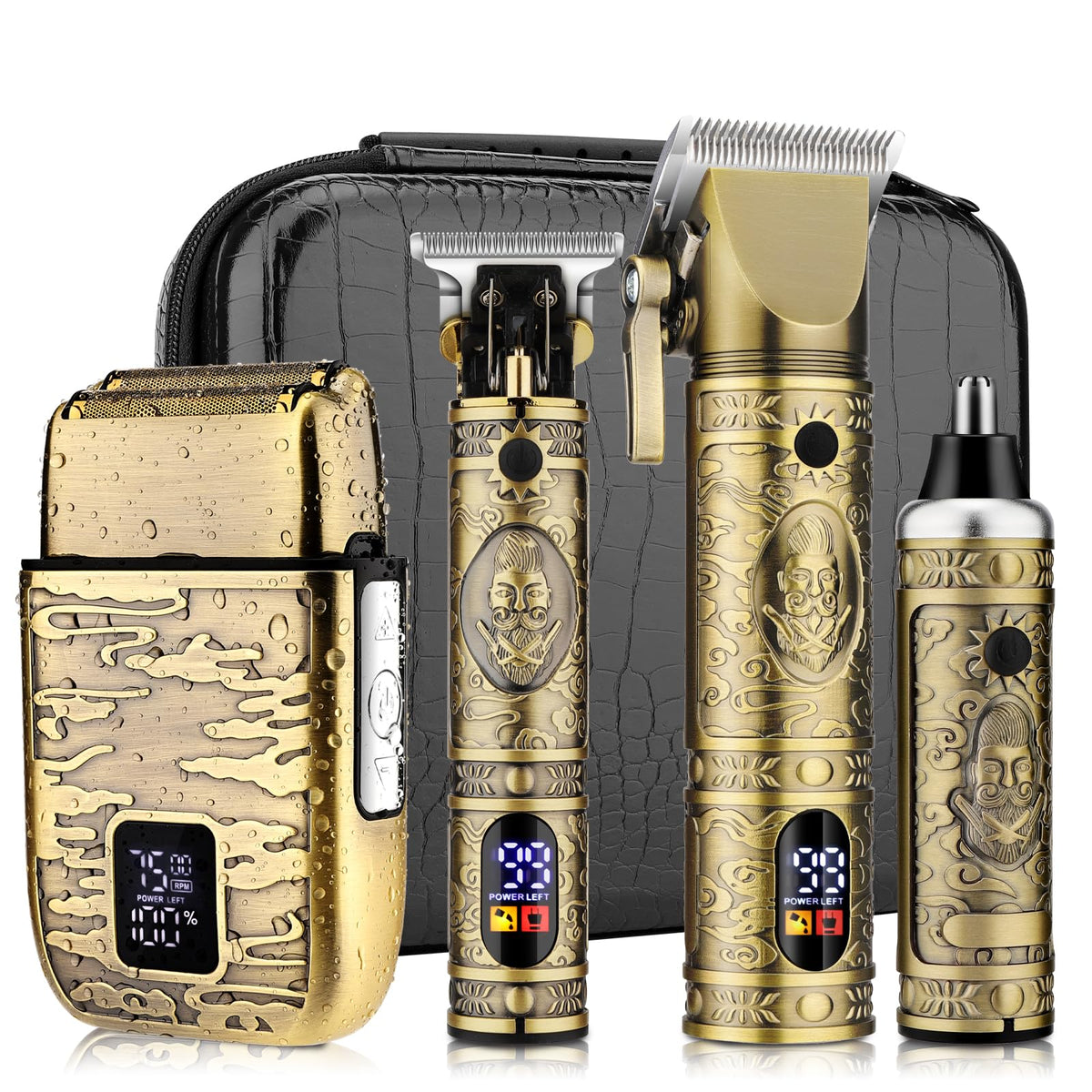 Dumite Cordless Hair Clippers for Men,Professional Hair Clippers Trimmer Kit,Barber Fading Clipper and Zero Gap T-Blade Trimmer Set with LED Display for Mens Gifts(Gold)