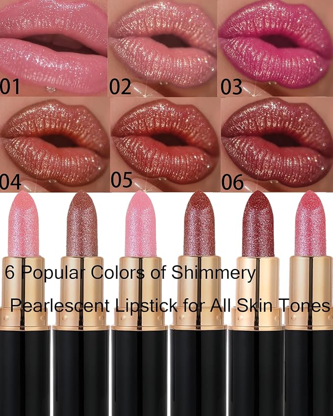 Metallic Pink Glitter Lipstick for Women,Diamond Nude Shimmer Lip Gloss,02