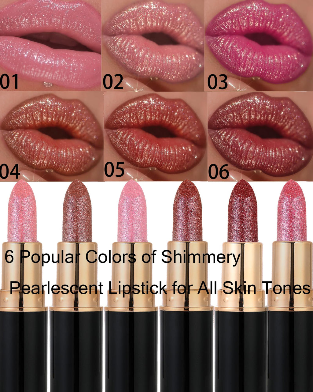 Metallic Rose Pink Glitter Lipstick for Women,Diamond Shimmer Lip Gloss,03