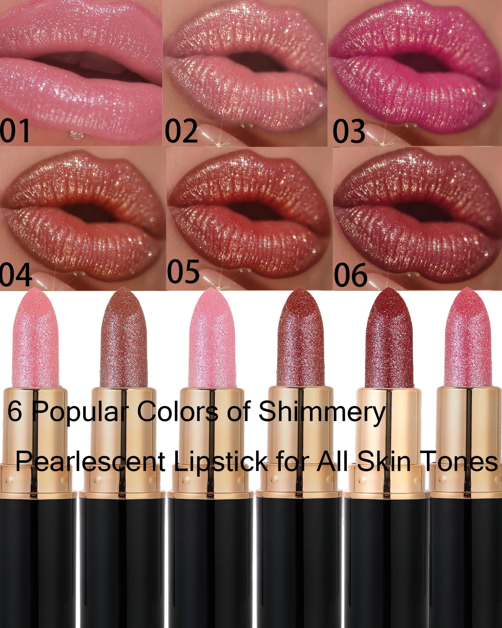Metallic Rose Pink Glitter Lipstick for Women,Diamond Shimmer Lip Gloss,03