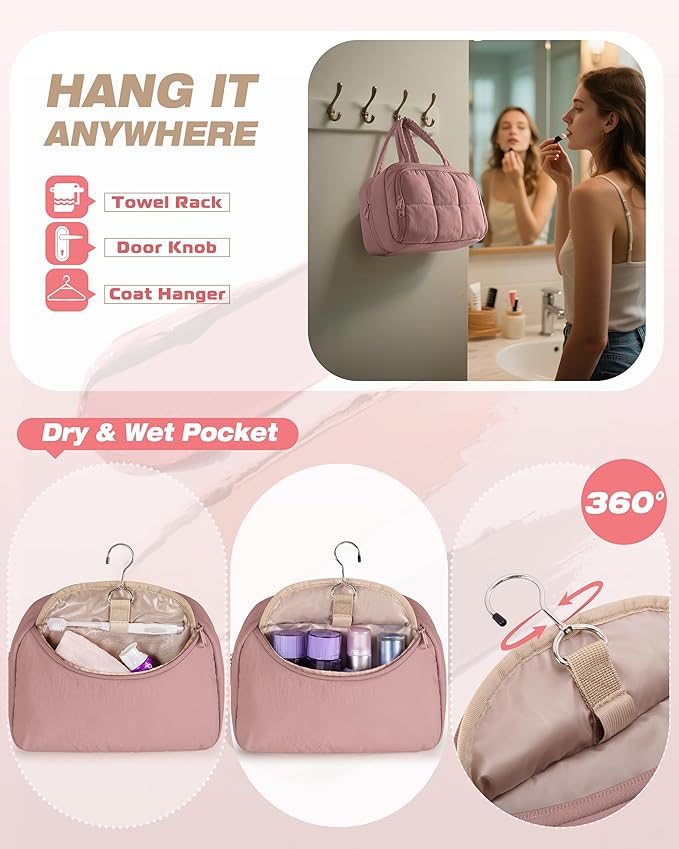 Marscamd Travel Makeup Bag for Women, Medium Size, Puffy Cosmetic Organizer