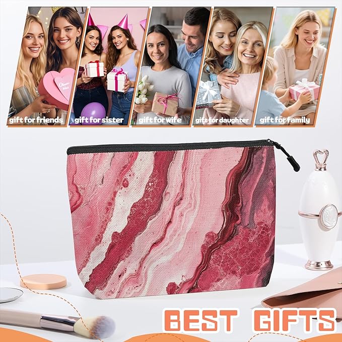 Scribesense Cosmetic Bags Travel Makeup Toilet Case Waterproof Pouch for Women Girls 6.7X9.45inches - Abstract Painting With Pink And Red Swirls