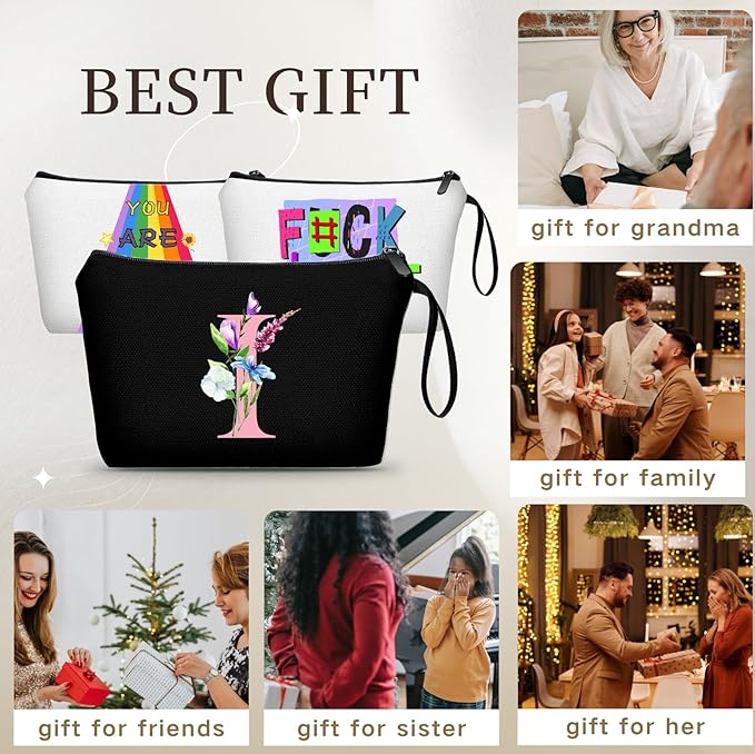 SEAMOON A-Z Personalized Gifts for Women, Initial Makeup Bag with Mirror, I