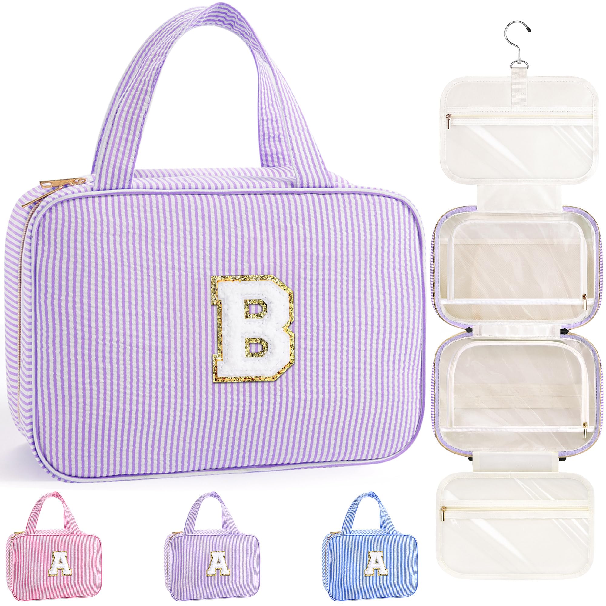 TOPEAST Bridesmaid Proposal Gifts - Bridal Shower Gifts, Hanging Toiletry Bag for Women, Personalized Travel Gifts for Women, Monogrammed Initial Toiletry Pouch Makeup Bag - Letter B, Purple