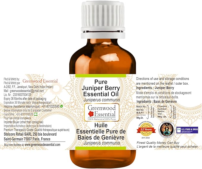 Greenwood Essential Pure Juniper Berry Essential Oil (Juniperus communis) Steam Distilled 5ml (0.16 oz)