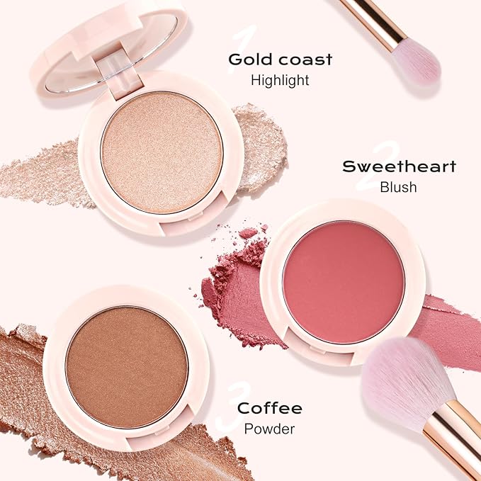 Color Nymph Blush and Highlighter Palette, 3 in 1 Contour Palette