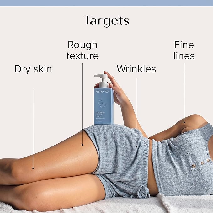 Medix 5.5 Exfoliating AHA Glycolic Acid Face & Body Wash Cleanser + Collagen Moisturizing Body Cream Lotion Skin Care 2-Piece Set, Alpha Hydroxy & Lactic Foaming Body Wash & Face Wash