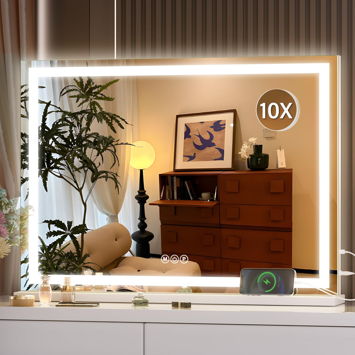 Hasipu Vanity Mirror with Lights, 27.6" x 20" LED Makeup Mirror, Lighted Makeup Mirror with Dimmable 3 Modes, Touch Screen Control Vanity Mirror Round Gold