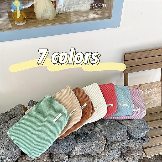 Gardsell Cosmetic Bags for Women - Corduroy Cosmetic Bag Aesthetic Women Handbags Purses Smile Dots Makeup Organizer Storage Makeup Bag Girls Case Bags (Pure Light blue)