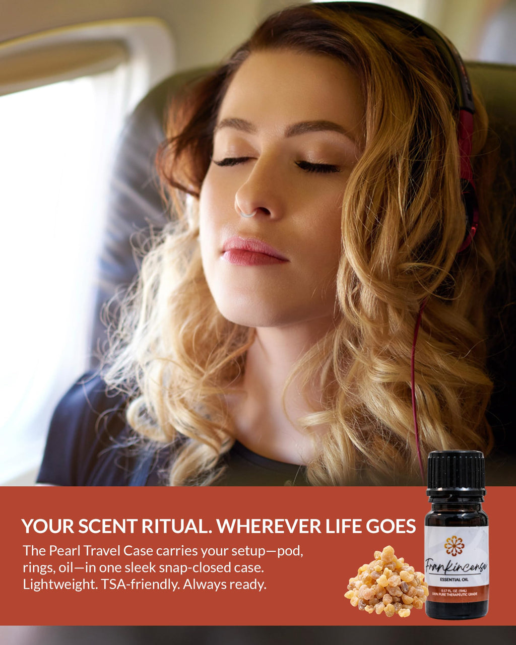 Essence Pearl Travel Case | Frankincense Essential Oil | Aromatherapy Nasal Diffuser & Essential Oil Carrying Case | Grounding Frankincense Scent | Travel-Friendly Kit | Black Pod
