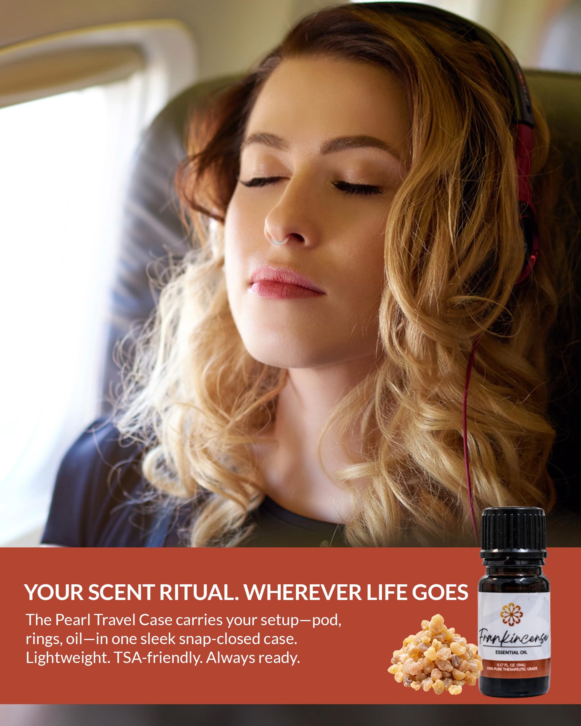Essence Pearl Travel Case | Frankincense Essential Oil | Aromatherapy Nasal Diffuser & Essential Oil Carrying Case | Grounding Frankincense Scent | Travel-Friendly Kit | Black Pod
